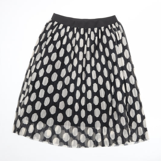 Mango Womens Black Polka Dot Polyester Pleated Skirt Size M