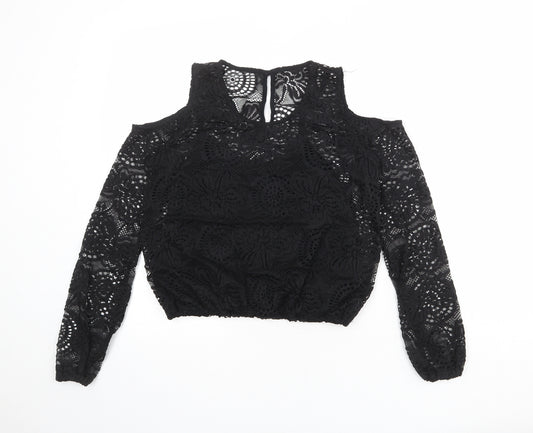 Hollister Womens Black Polyester Basic Blouse Size XS Round Neck - Cold Shoulder