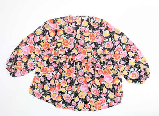 Topshop Womens Multicoloured Floral Polyester Basic Blouse Size 14 Round Neck