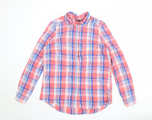 Lindex Womens Multicoloured Plaid 100% Cotton Basic Button-Up Size 14 Collared