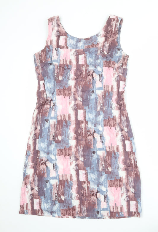 Alice Collins Womens Multicoloured Geometric 100% Cotton Tank Dress Size 12 Round Neck Zip