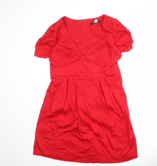 Dorothy Perkins Womens Red Cotton Mini Size 18 V-Neck Zip