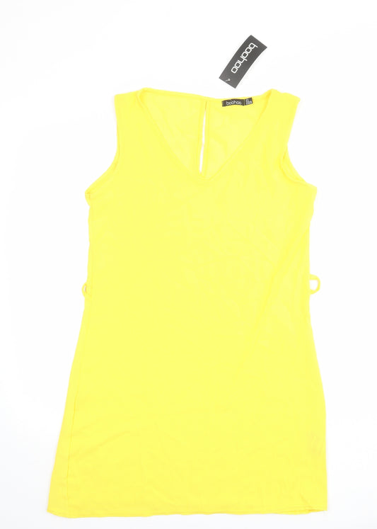 Boohoo Womens Yellow Polyester Tank Dress Size 8 V-Neck Pullover