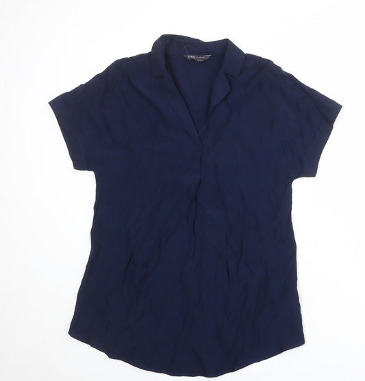 Marks and Spencer Womens Blue Viscose Basic Blouse Size 6 Collared