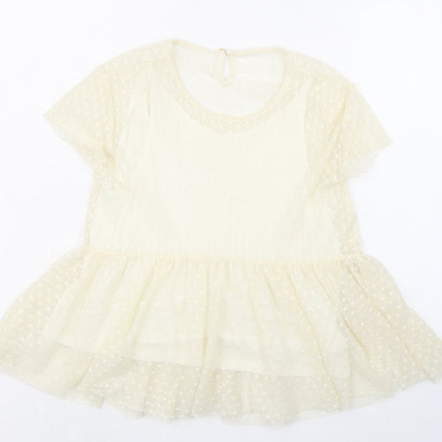Zara Girls Ivory Cotton Basic Blouse Size 11-12 Years Round Neck Button