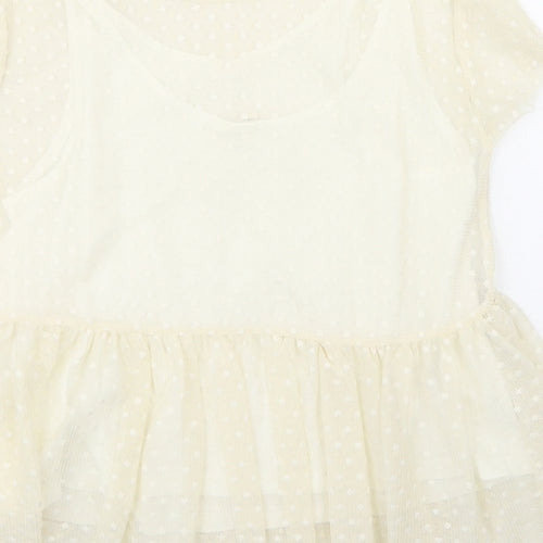 Zara Girls Ivory Cotton Basic Blouse Size 11-12 Years Round Neck Button