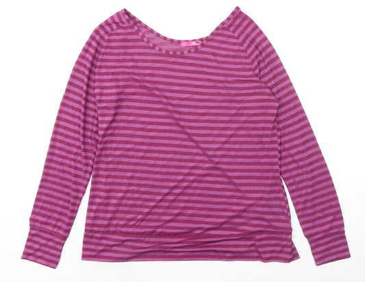 Crane Womens Purple Striped Polyester Basic T-Shirt Size 16 Boat Neck