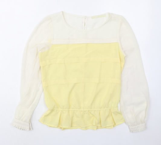 NEXT Womens Yellow Colourblock Polyester Basic Blouse Size 10 Boat Neck