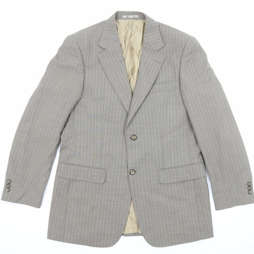 Brook Taverner Mens Beige Striped Polyester Jacket Suit Jacket Size 38 Regular