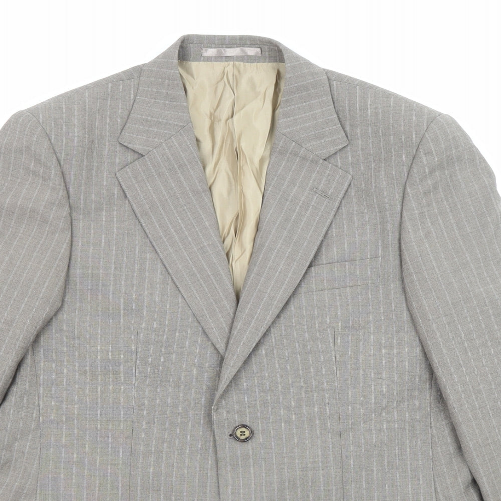 Brook Taverner Mens Beige Striped Polyester Jacket Suit Jacket Size 38 Regular