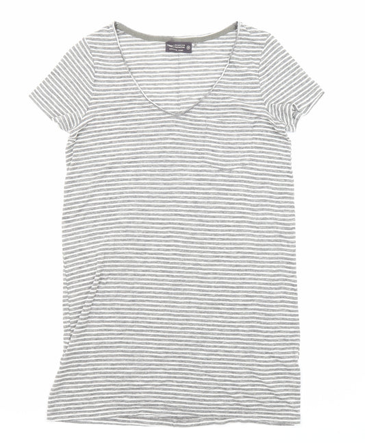 NEXT Womens Grey Striped Polyester Tunic T-Shirt Size 12 V-Neck
