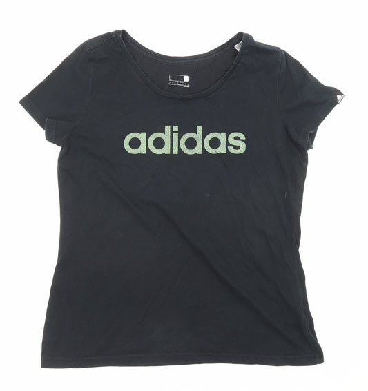 adidas Womens Black Cotton Basic T-Shirt Size 16 Round Neck