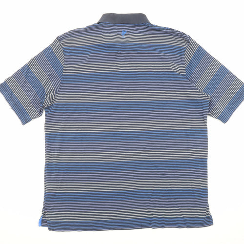 Ashworth Mens Blue Striped Cotton Polo Size XL Collared Button