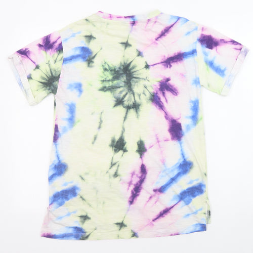 NEXT Girls Multicoloured Geometric Cotton Basic T-Shirt Size 12 Years Round Neck Pullover - Tie Dye Effect, Love Your Mother Earth