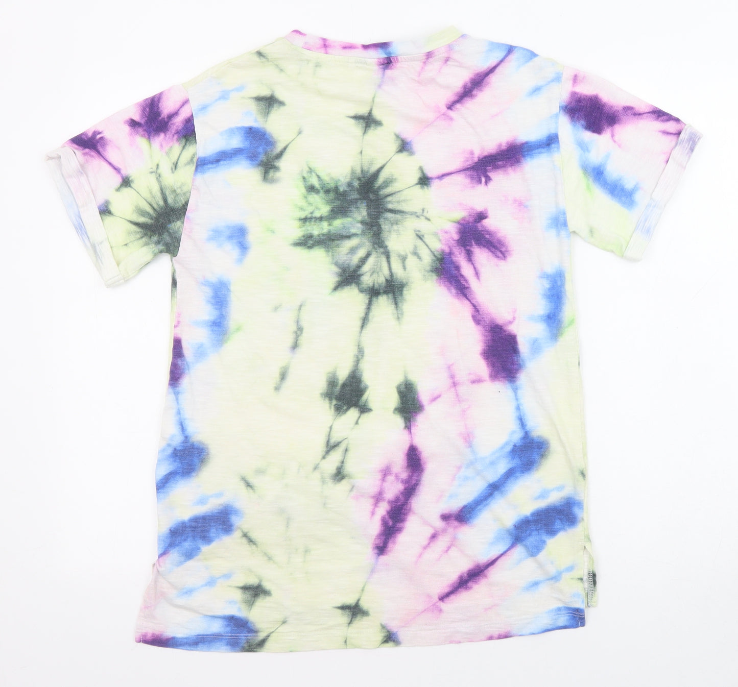 NEXT Girls Multicoloured Geometric Cotton Basic T-Shirt Size 12 Years Round Neck Pullover - Tie Dye Effect, Love Your Mother Earth