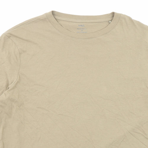 Marks and Spencer Mens Beige Cotton T-Shirt Size M Round Neck