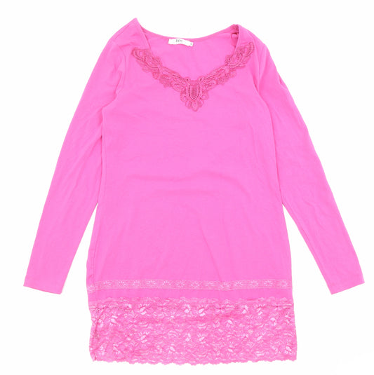bonprix Womens Pink Cotton Mini Size 8 Boat Neck Pullover - Size 8-10 Lace Detail