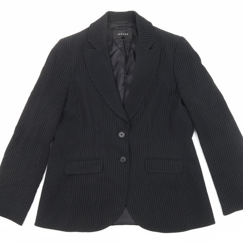 Jaeger Womens Black Striped Jacket Blazer Size 14 Button