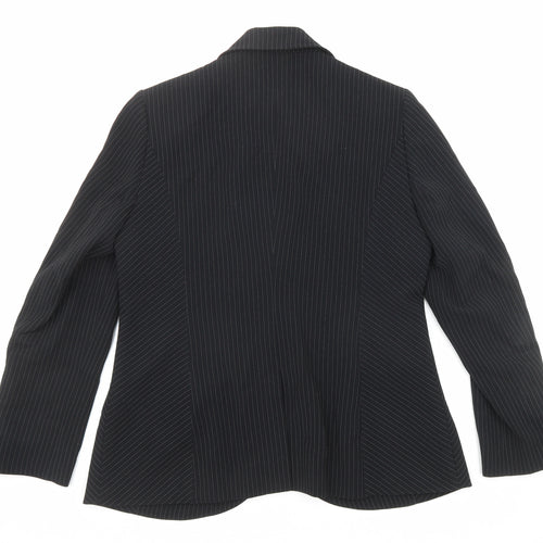 Jaeger Womens Black Striped Jacket Blazer Size 14 Button