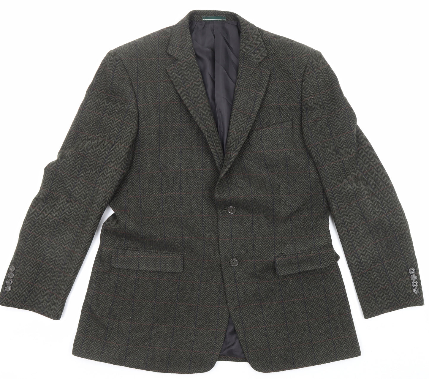 Greenwoods Mens Green Herringbone Polyester Jacket Blazer Size 42 Regular