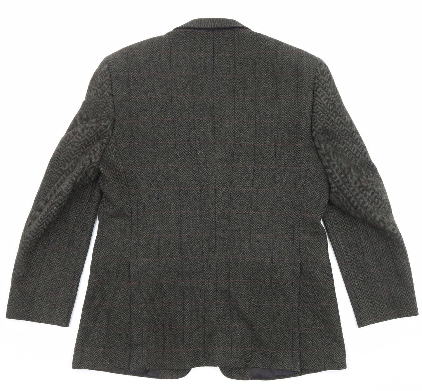 Greenwoods Mens Green Herringbone Polyester Jacket Blazer Size 42 Regular