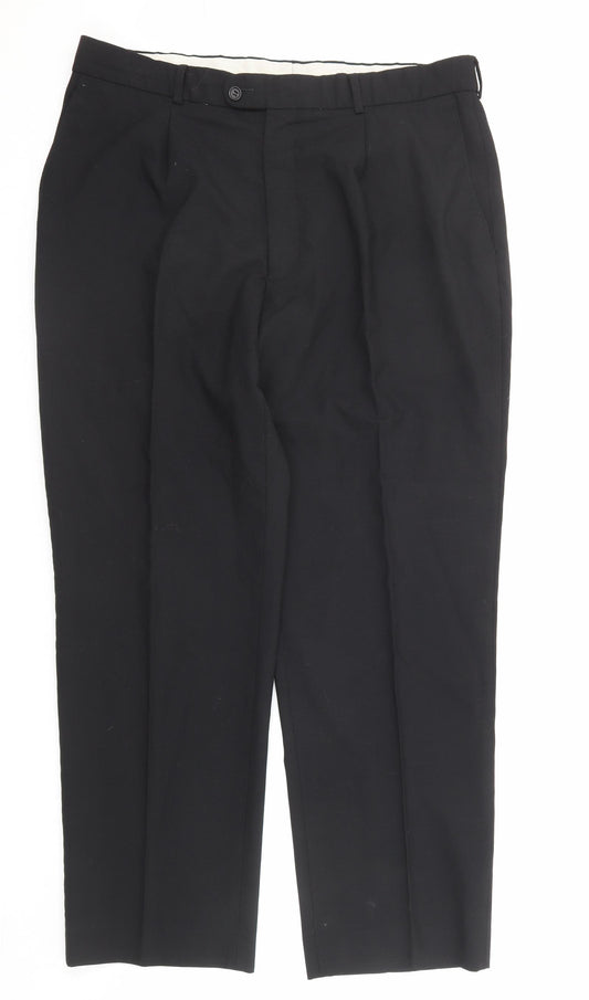 BHS Mens Black Polyester Dress Pants Trousers Size 38 in L31 in Regular Zip