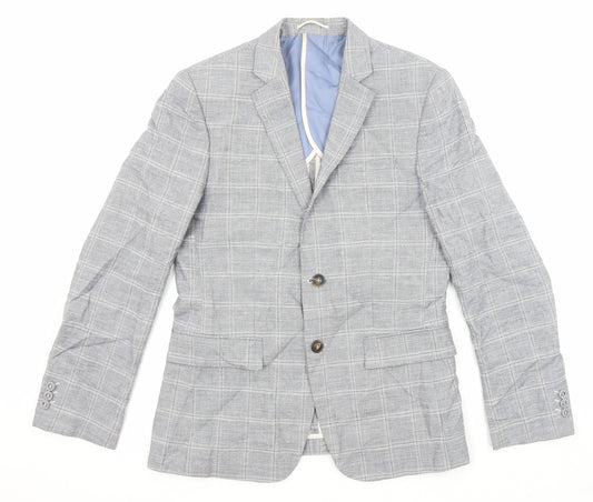 River Island Mens Grey Plaid Polyester Jacket Suit Jacket Size 40 Regular
