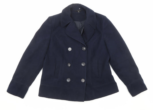Marks and Spencer Womens Blue Pea Coat Coat Size 14 Button