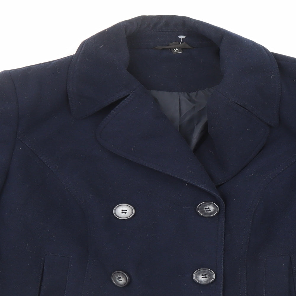Marks and Spencer Womens Blue Pea Coat Coat Size 14 Button