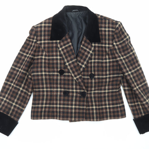 Country Casuals Womens Brown Plaid Jacket Blazer Size 14 Button