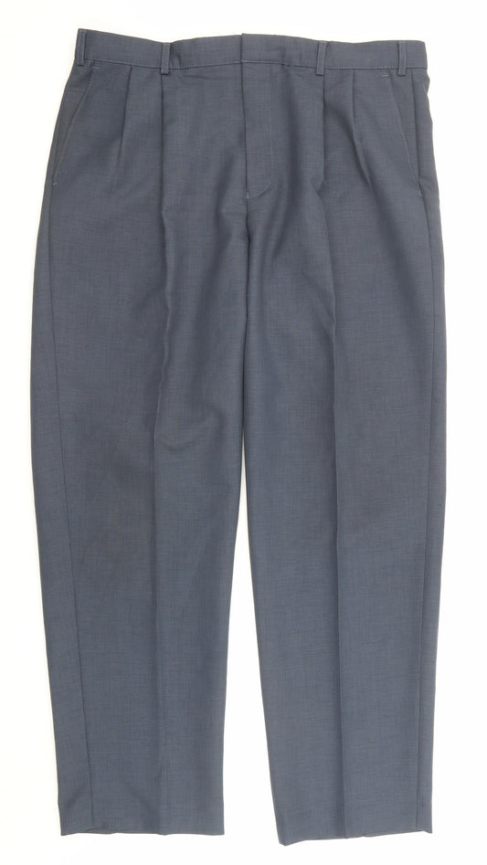 BHS Mens Blue Polyester Dress Pants Trousers Size 38 in L31 in Regular Zip