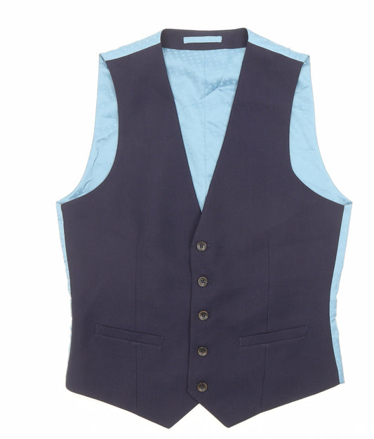 Burton Mens Blue Polyester Jacket Suit Waistcoat Size 38 Regular