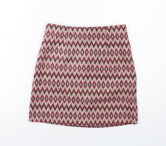 New Look Womens Multicoloured Geometric Cotton Mini Skirt Size 8 Zip