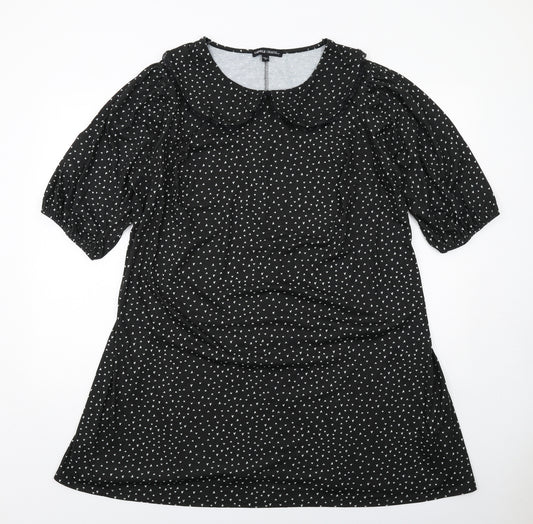 Capsule Womens Black Geometric Polyester A-Line Size 16 Collared Pullover - Heart Print