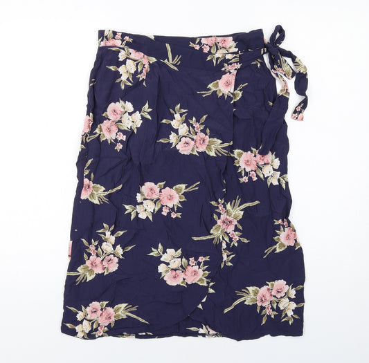 Miss Selfridge Womens Blue Floral Viscose Wrap Skirt Size 10 Tie