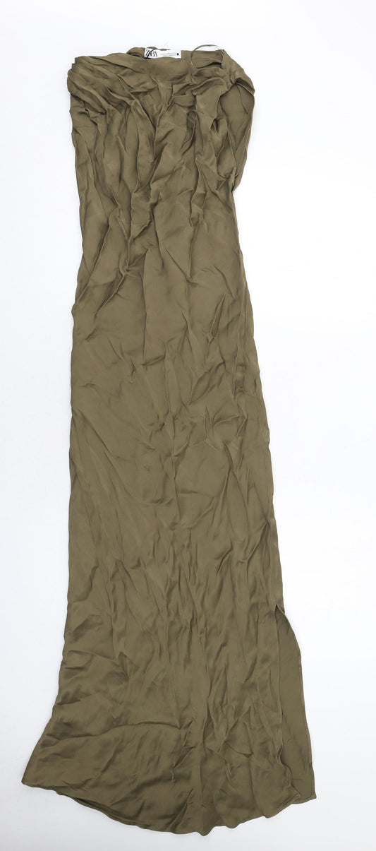 Zara Womens Green Viscose Maxi Size XS Square Neck Pullover - Strapless