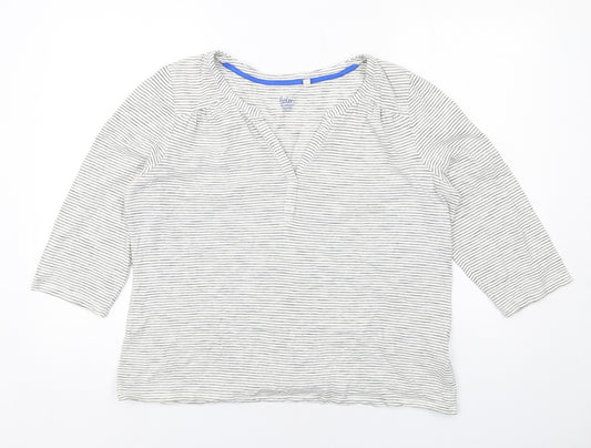 Boden Womens White Striped Cotton Basic T-Shirt Size L V-Neck