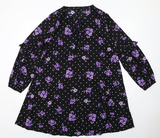 Simply Be Womens Black Floral Polyester A-Line Size 16 Round Neck Pullover