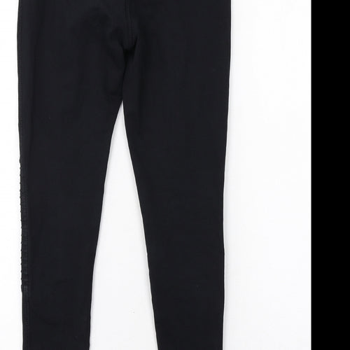 NEXT Womens Black Cotton Carrot Leggings Size 8 L30 in - Ribbed Knee Detail