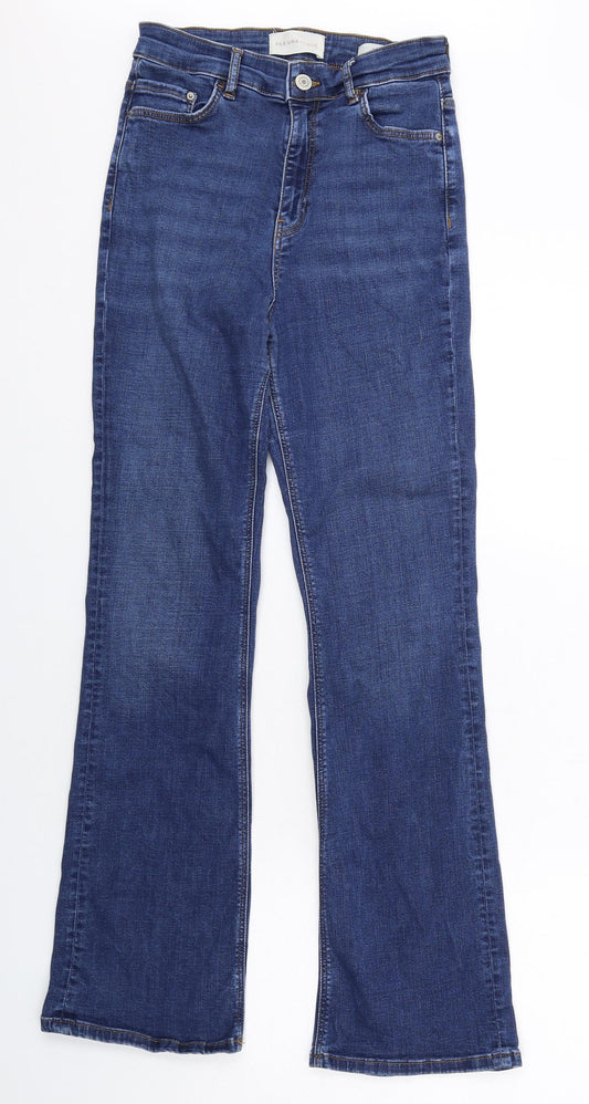 Per Una Womens Blue Cotton Flared Jeans Size 10 L30 in Regular Zip