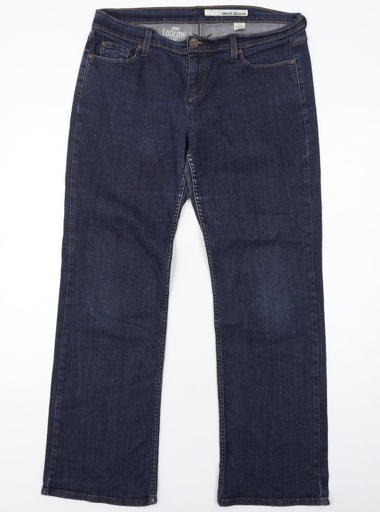 DKNY Womens Blue Cotton Bootcut Jeans Size 14 Regular Zip
