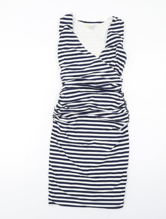 Boden Womens Blue Striped Cotton Shift Size 6 V-Neck Pullover