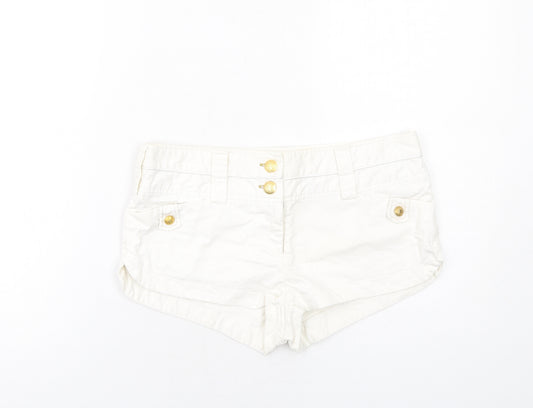 River Island Womens White Cotton Hot Pants Shorts Size 12 Regular Zip