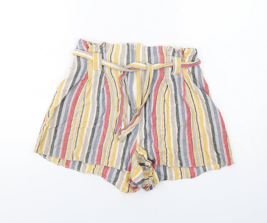 New Look Womens Multicoloured Striped Viscose Paperbag Shorts Size 6 Regular Zip