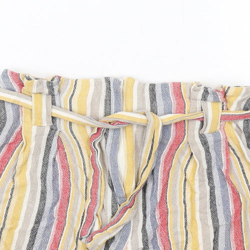 New Look Womens Multicoloured Striped Viscose Paperbag Shorts Size 6 Regular Zip