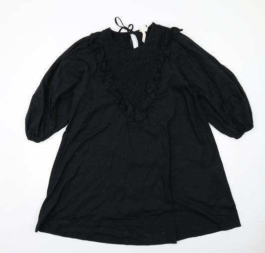 H&M Womens Black Cotton A-Line Size S V-Neck Tie