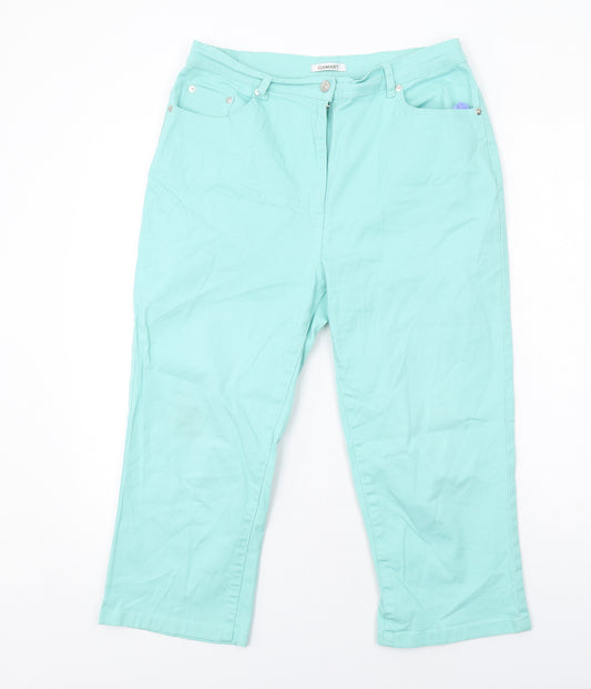 Damart Womens Green Cotton Straight Jeans Size 14 L21 in Regular Zip