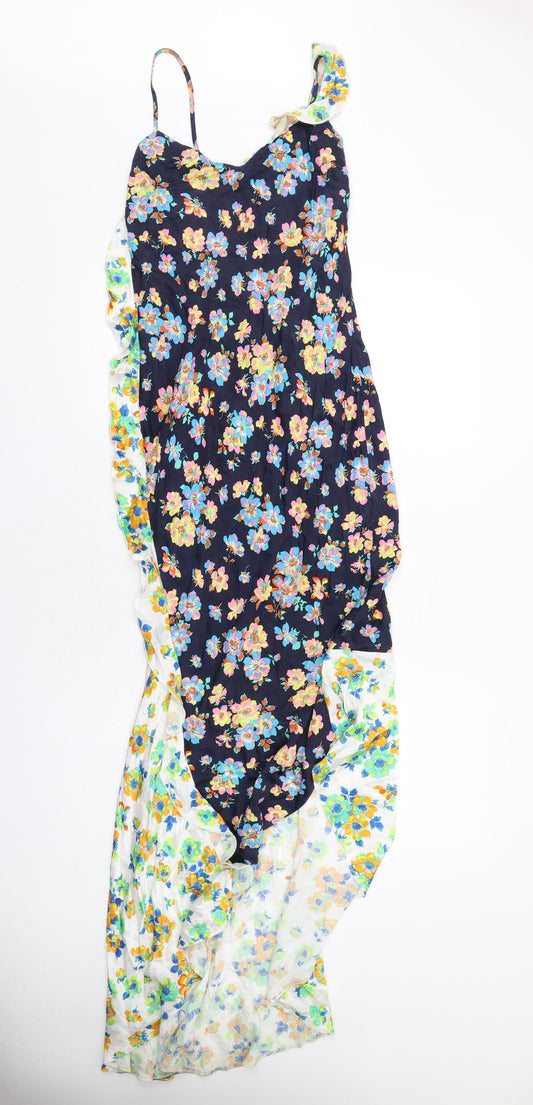 Topshop Womens Multicoloured Floral Viscose Maxi Size 8 V-Neck Pullover