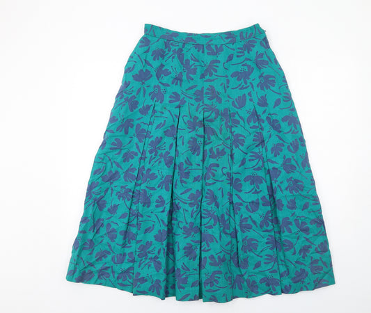Brian Tucker Womens Green Floral Linen Pleated Skirt Size 12 Zip