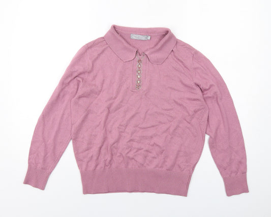 Castle of Ireland Womens Pink Collared Wool Pullover Jumper Size 14